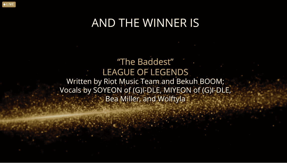 “K/DA《THE BADDEST》获好莱坞音乐传媒奖最佳原创歌曲
