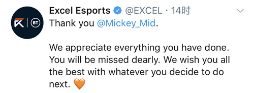 “XL官方宣布中路Mickey离队