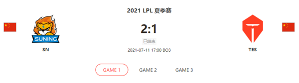 “2021LPL夏季赛7.11SN vs TES比赛介绍