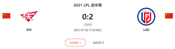 “2021LPL夏季赛7.2RW vs LGD比赛介绍