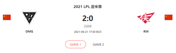 “2021LPL夏季赛6.21OMG vs RW比赛介绍