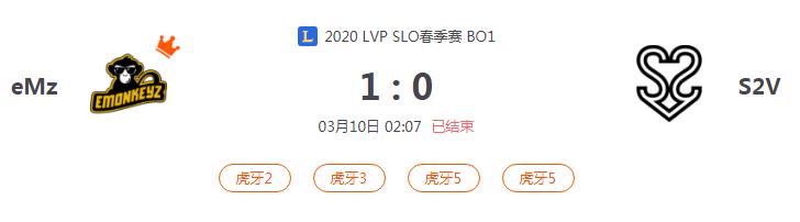 “2020LVP SLO春季赛eMz VS S2V比赛介绍